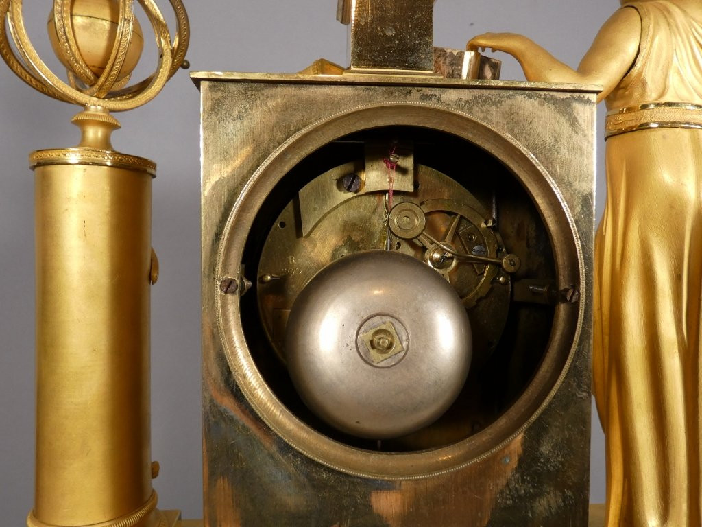 Uranie, Empire Period Gilt Bronze Clock With Allegory Of Astronomy And Science, XIX è-photo-8