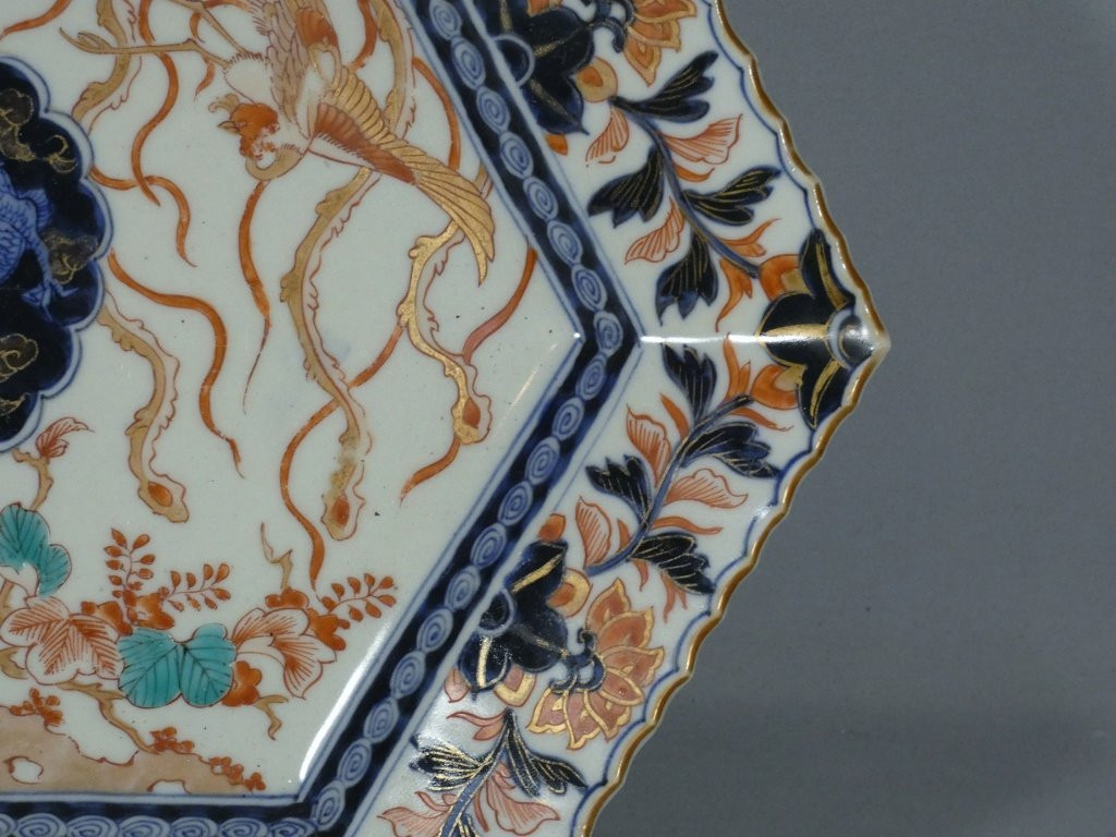 Imari, Hexagonal Japanese Porcelain Dish With Dragon Design, Meiji Period, 19th Century-photo-4