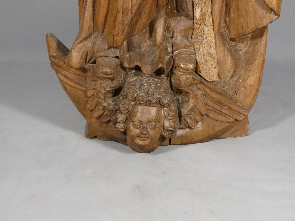 Virgin And Child In Carved Walnut, 18th Century Sculpture-photo-1