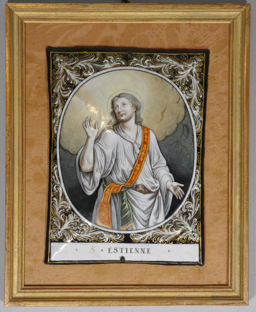 Saint Estienne By Jacques II Laudin (circa 1663-1729), Large Limoges Enamel Plaque