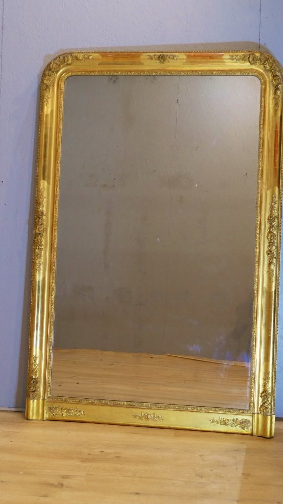 Grand Miroir (169*112 Cm) Aux Roses En Relief, Bois Doré, Louis Philippe, Début XIX ème -photo-2