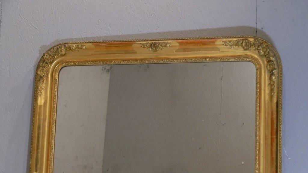 Grand Miroir (169*112 Cm) Aux Roses En Relief, Bois Doré, Louis Philippe, Début XIX ème -photo-3