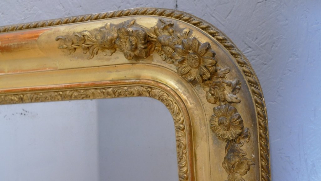 Grand Miroir (169*112 Cm) Aux Roses En Relief, Bois Doré, Louis Philippe, Début XIX ème -photo-1