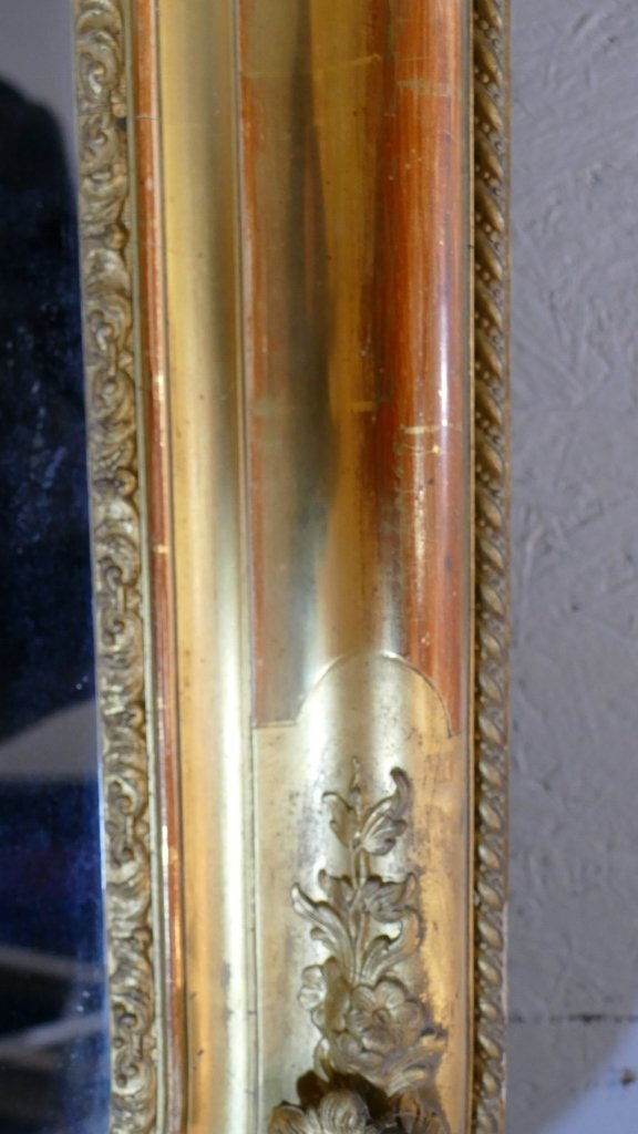 Grand Miroir (169*112 Cm) Aux Roses En Relief, Bois Doré, Louis Philippe, Début XIX ème -photo-3