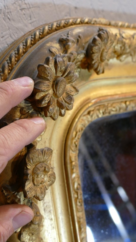 Grand Miroir (169*112 Cm) Aux Roses En Relief, Bois Doré, Louis Philippe, Début XIX ème -photo-4