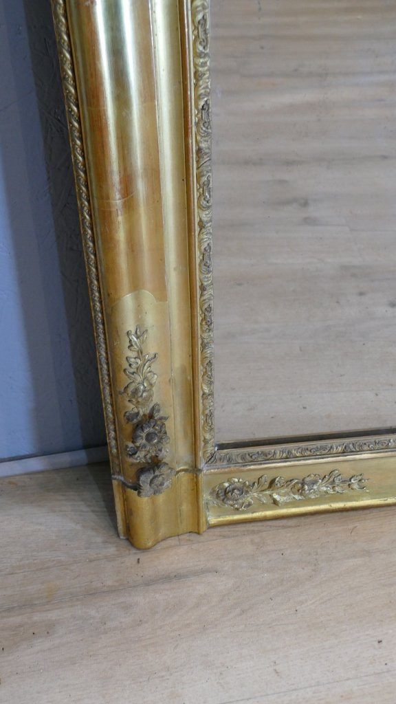 Grand Miroir (169*112 Cm) Aux Roses En Relief, Bois Doré, Louis Philippe, Début XIX ème -photo-5