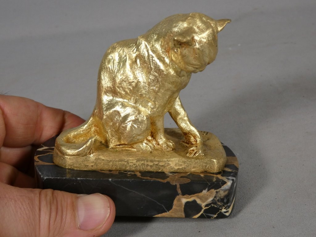 Le chat et la souris par Emmanuel Samson, bronze doré fondeur LNJL, Les Neveux de Jules Lehmann-photo-2
