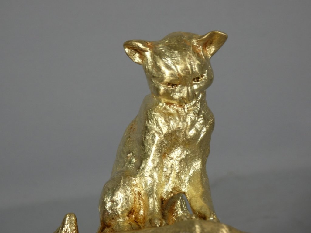 Le chat et la souris par Emmanuel Samson, bronze doré fondeur LNJL, Les Neveux de Jules Lehmann-photo-3