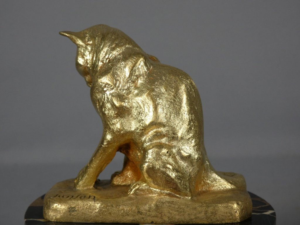 Le chat et la souris par Emmanuel Samson, bronze doré fondeur LNJL, Les Neveux de Jules Lehmann-photo-5
