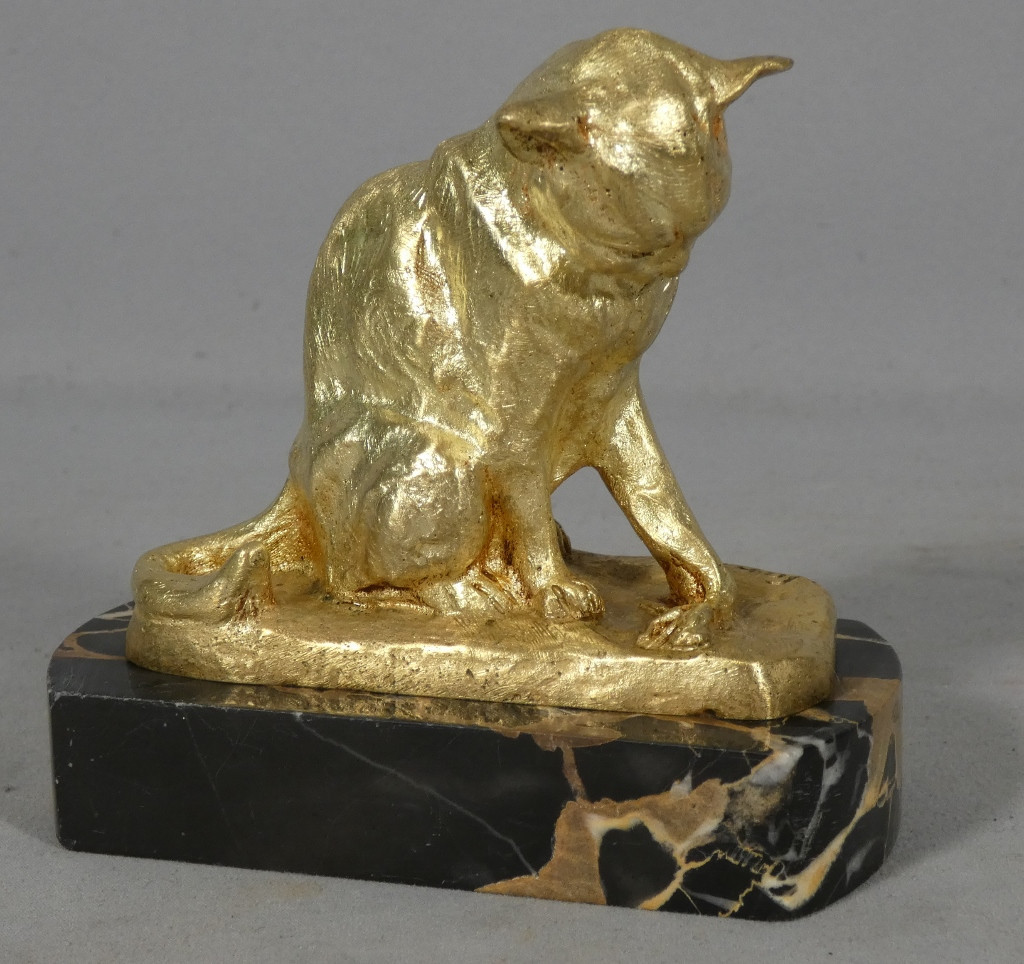 Le chat et la souris par Emmanuel Samson, bronze doré fondeur LNJL, Les Neveux de Jules Lehmann