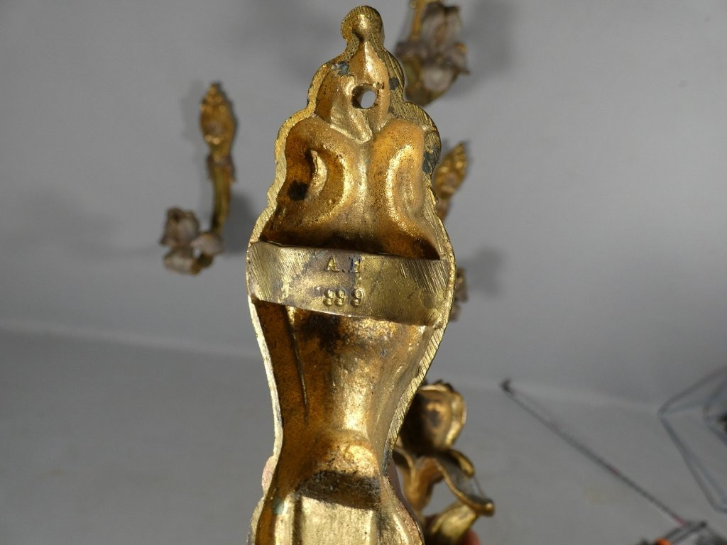 2 paires de porte embrasses de rideaux en bronze doré et argenté aux iris, époque Art Nouveau-photo-5