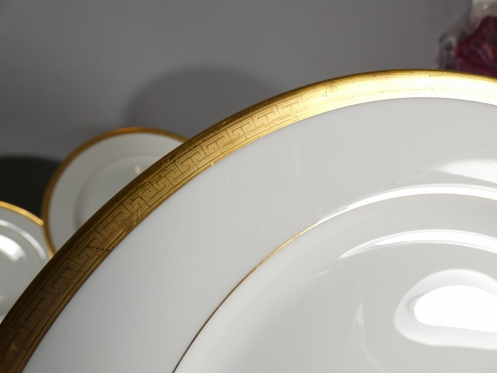 Gold And Black Greek Frieze, 12-person Service In Limoges Porcelain 56 Pieces-photo-6