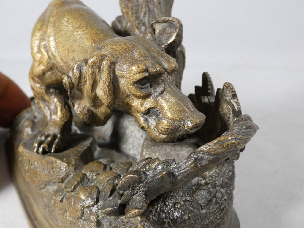 Chien de chasse à l'affût par Moigniez, statuette en bronze animalier, époque XIX ème-photo-6