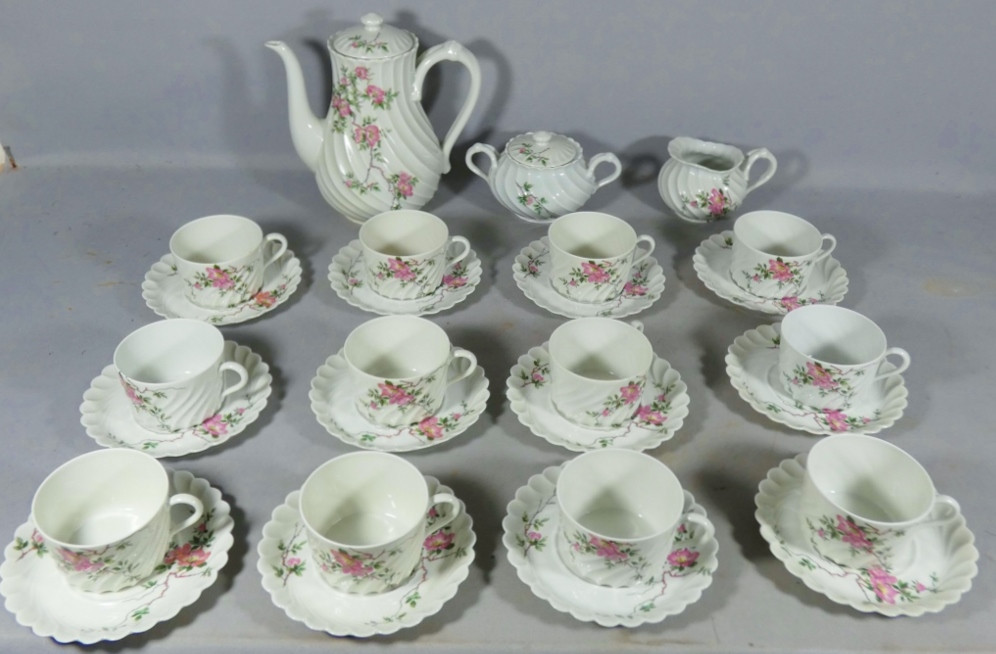 Haviland Torse Eglantine, service à café pour 12 personnes en porcelaine de Limoges Bracquemond