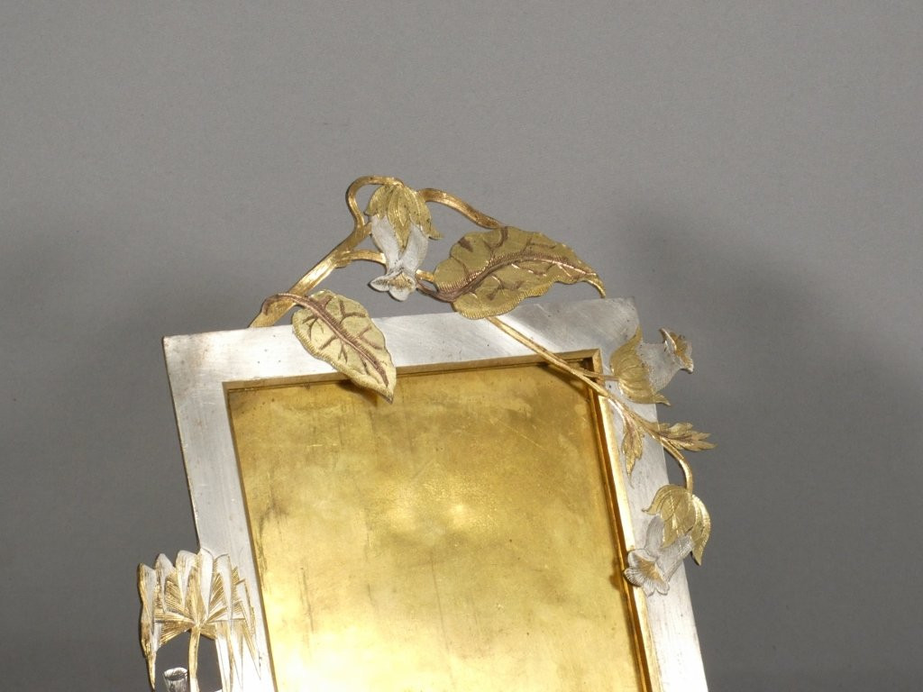 Cadre photo naturaliste exotique en bronze argenté, doré et cuivré, époque fin XIX ème-photo-4