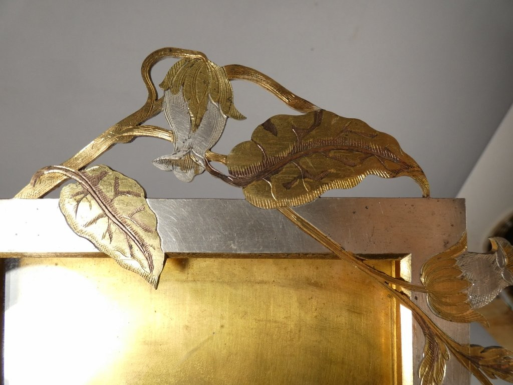 Cadre photo naturaliste exotique en bronze argenté, doré et cuivré, époque fin XIX ème-photo-6