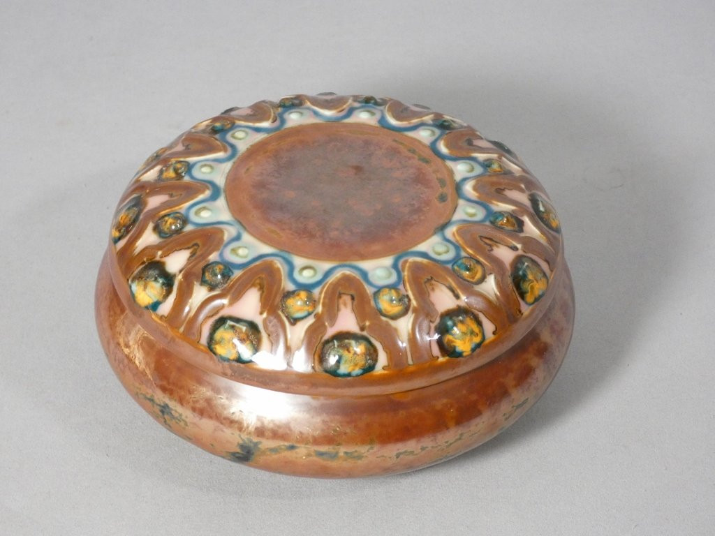 Camille Tharaud Limoges, Enameled Porcelain Bonbonnière Box, Art Deco-photo-2