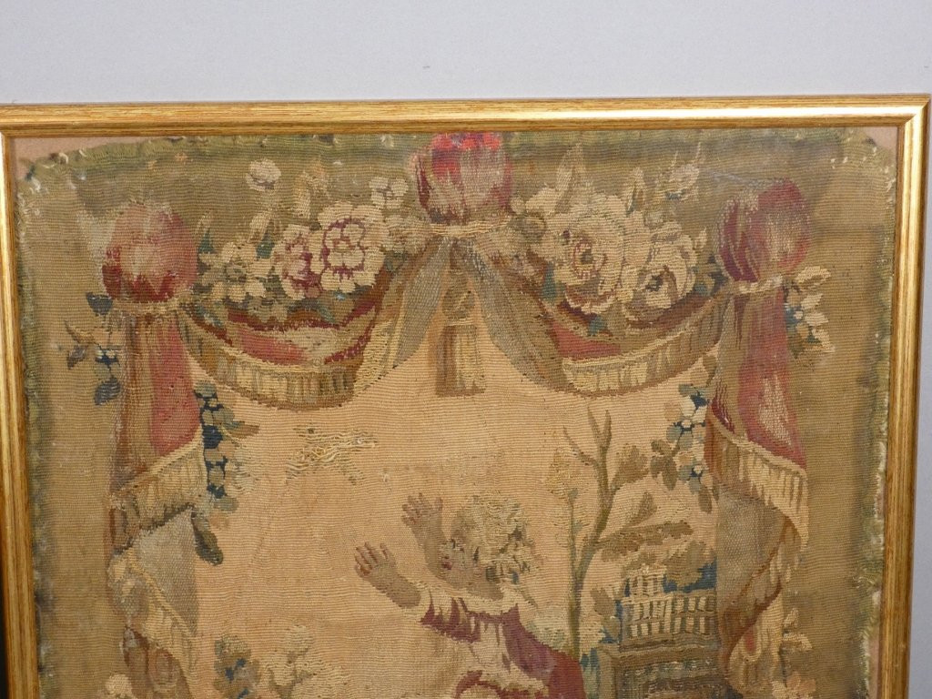 Paire de fragments de tapisserie d'époque XVII ème siècle, tableaux encadrés-photo-3