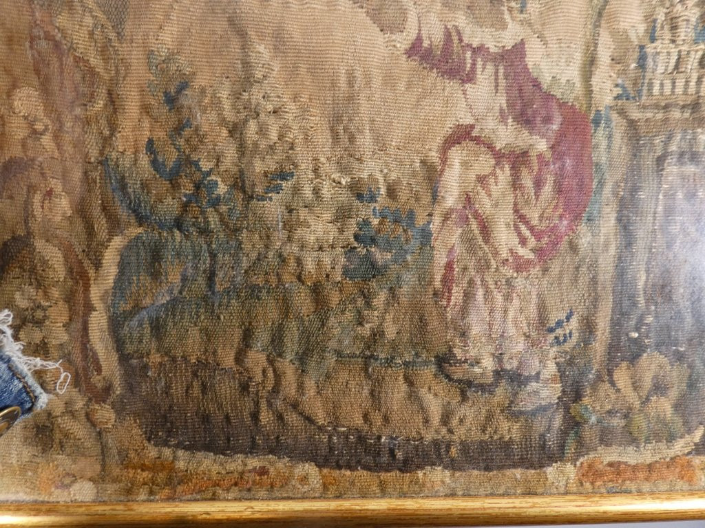Paire de fragments de tapisserie d'époque XVII ème siècle, tableaux encadrés-photo-5