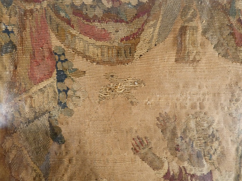 Paire de fragments de tapisserie d'époque XVII ème siècle, tableaux encadrés-photo-6