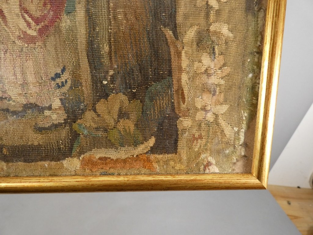 Paire de fragments de tapisserie d'époque XVII ème siècle, tableaux encadrés-photo-7