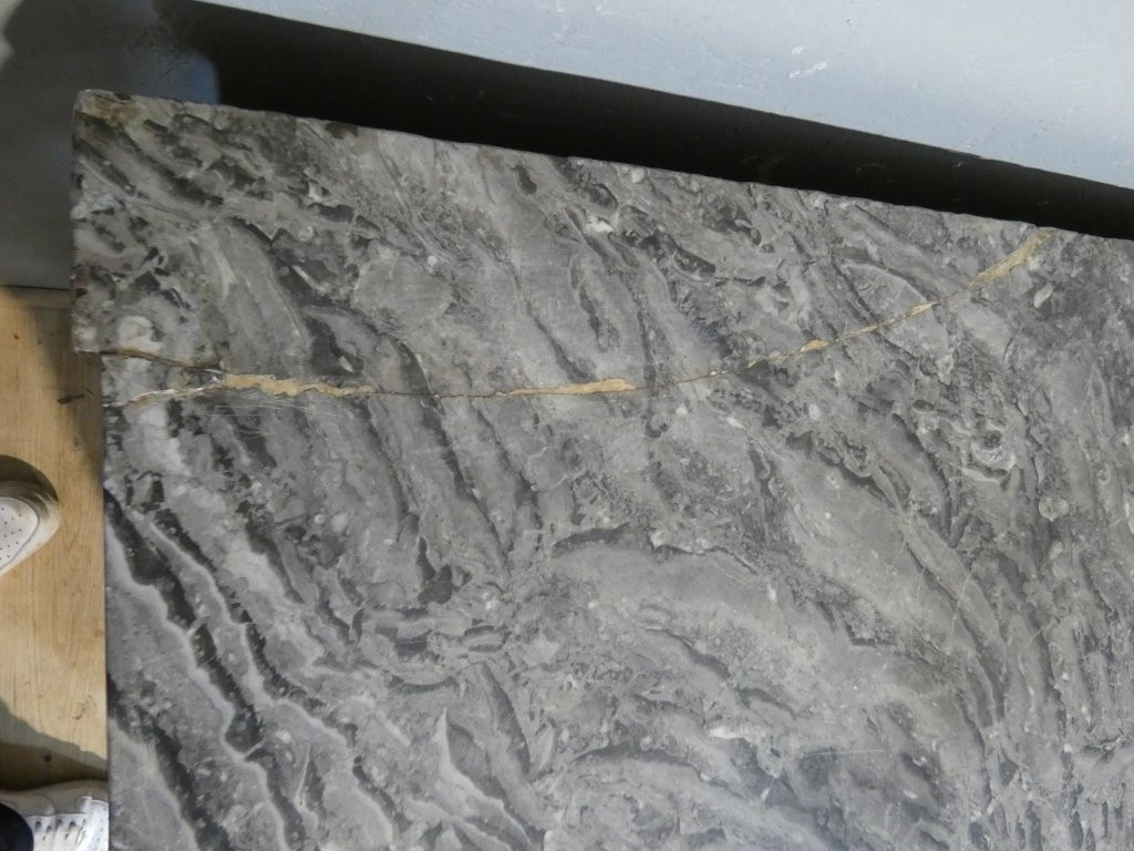 Estampille Sotto, commode d'époque Louis XVI en acajou et marbre brèche fossile grisn XVIII ème-photo-6