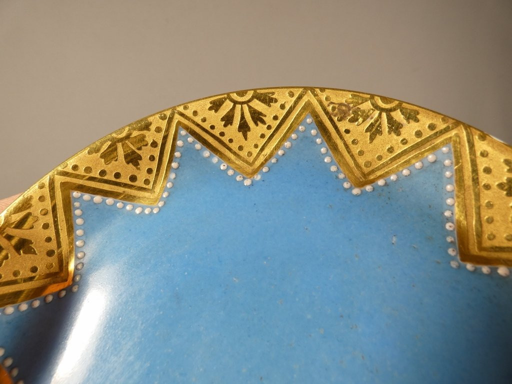 Tasse de collection turquoise et incrustation d'or, porcelaine de Limoges-photo-3