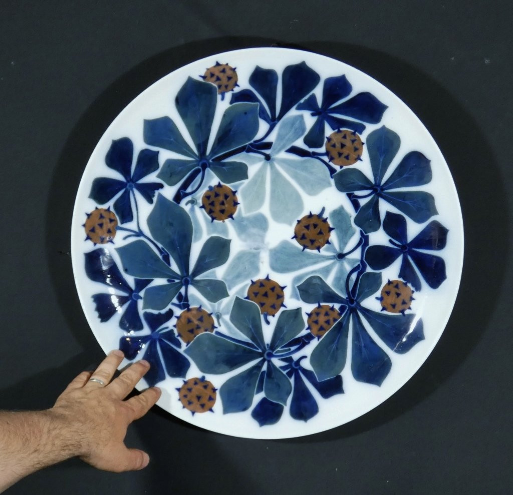 Enad Limoges, Marguerite Mercier, Large Dish With Chestnut Trees In Art Nouveau Porcelain 1904-photo-2