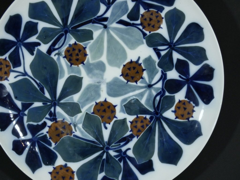 Enad Limoges, Marguerite Mercier, Large Dish With Chestnut Trees In Art Nouveau Porcelain 1904-photo-4