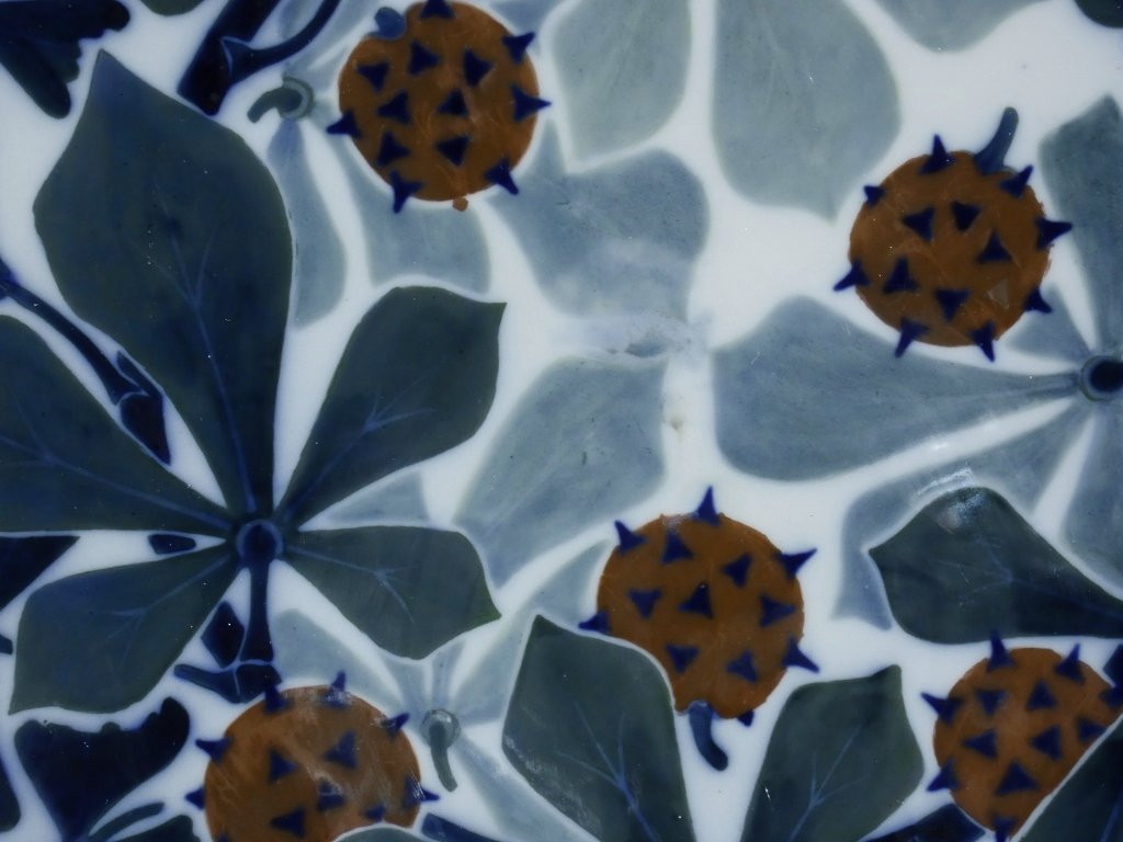 Enad Limoges, Marguerite Mercier, Large Dish With Chestnut Trees In Art Nouveau Porcelain 1904-photo-2