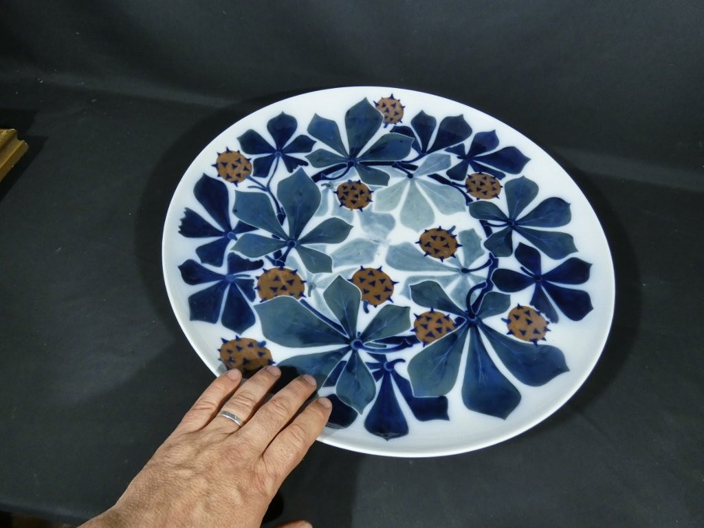 Enad Limoges, Marguerite Mercier, Large Dish With Chestnut Trees In Art Nouveau Porcelain 1904-photo-4
