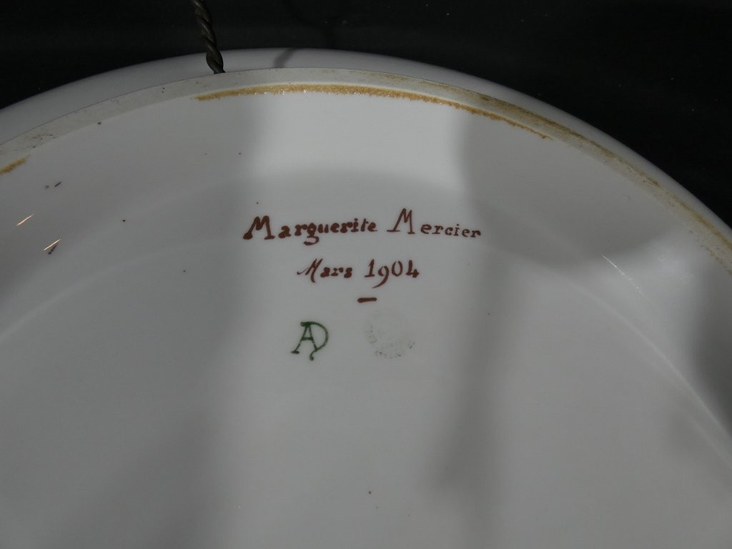Enad Limoges, Marguerite Mercier, Large Dish With Chestnut Trees In Art Nouveau Porcelain 1904-photo-7