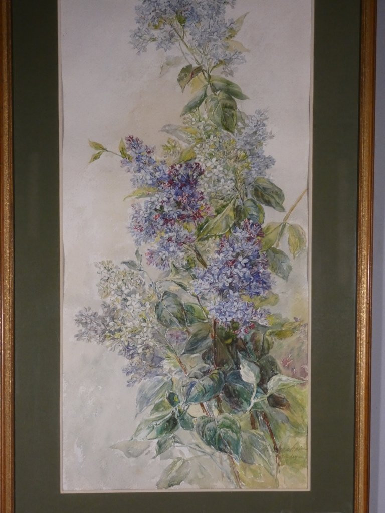 The Lilac, Large Still Life Watercolor, Mid-20th Century-photo-2