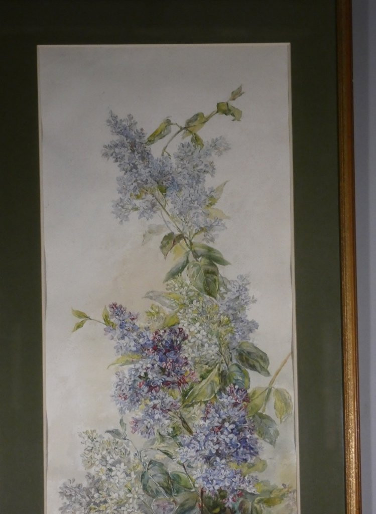 The Lilac, Large Still Life Watercolor, Mid-20th Century-photo-3