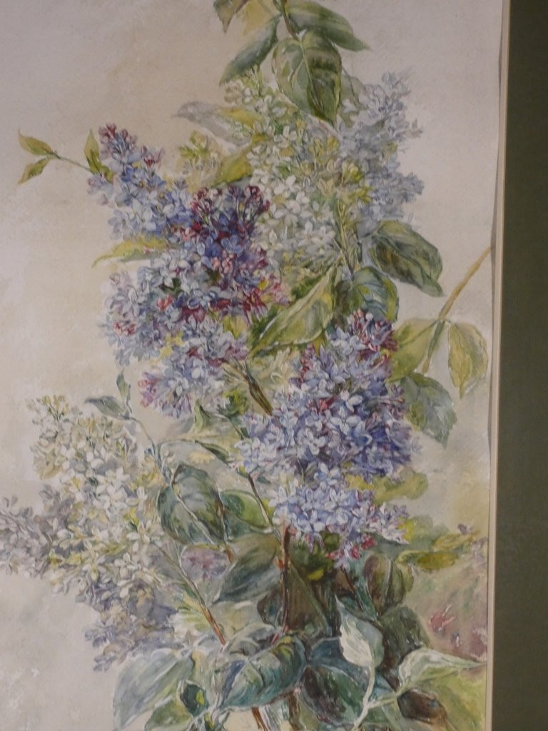 The Lilac, Large Still Life Watercolor, Mid-20th Century-photo-4