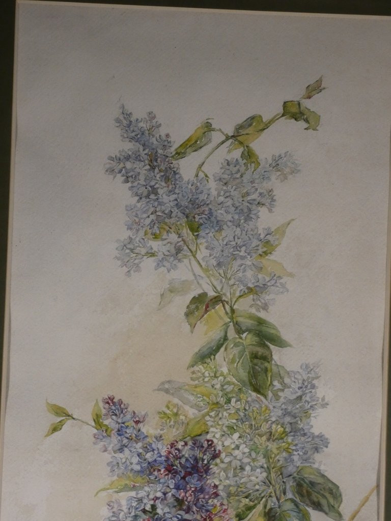 The Lilac, Large Still Life Watercolor, Mid-20th Century-photo-2