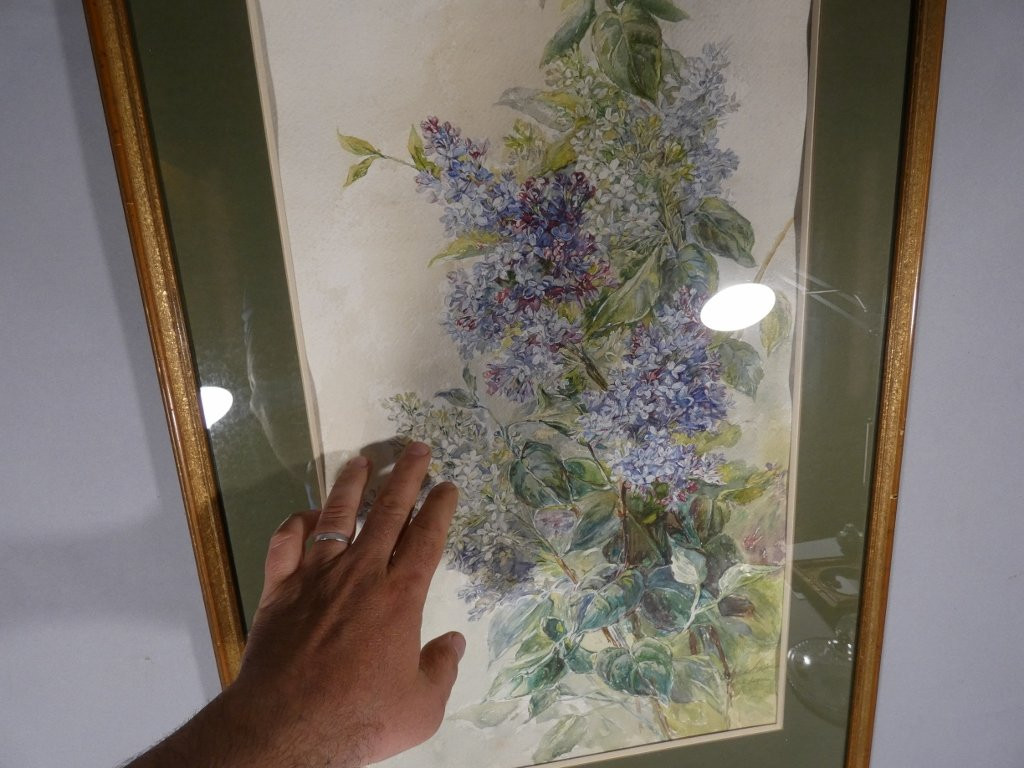 The Lilac, Large Still Life Watercolor, Mid-20th Century-photo-3