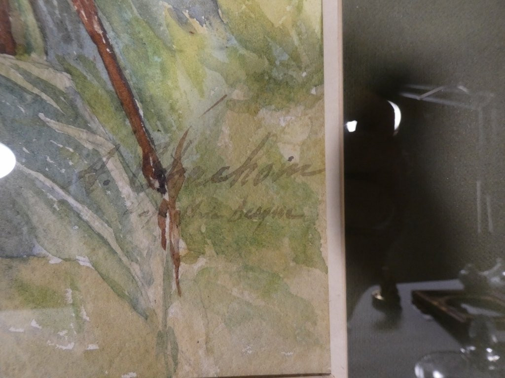 The Lilac, Large Still Life Watercolor, Mid-20th Century-photo-4