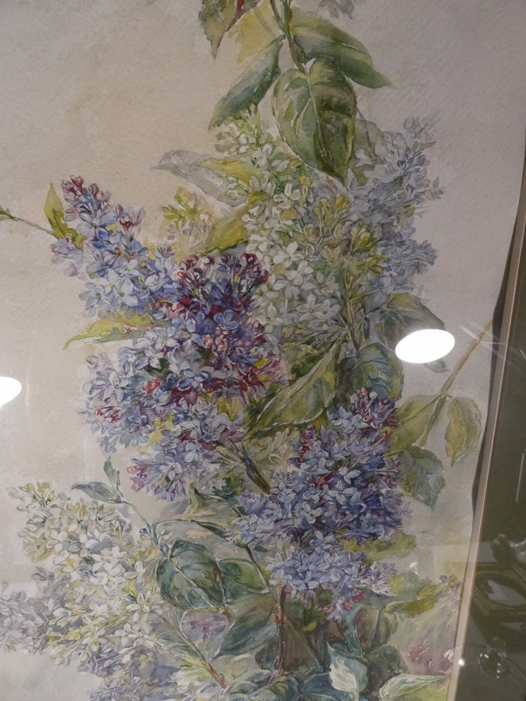The Lilac, Large Still Life Watercolor, Mid-20th Century-photo-5