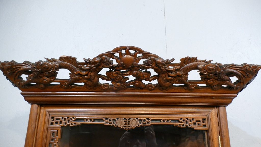 Vitrine Indochinoise En Palissandre , Décor Sculpté De Paysages Asiatiques, Fin XIX ème -photo-7