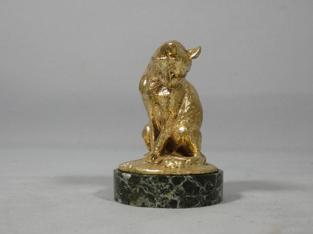 Chat à la souris, statuette en bronze doré par Charles Paillet (1871-1931)-photo-2