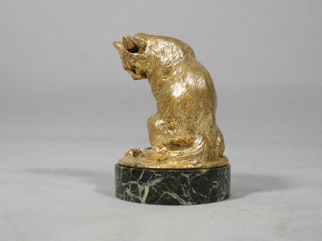 Chat à la souris, statuette en bronze doré par Charles Paillet (1871-1931)-photo-4
