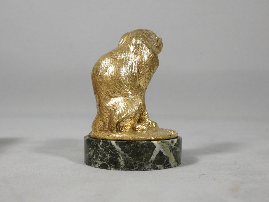 Chat à la souris, statuette en bronze doré par Charles Paillet (1871-1931)-photo-1