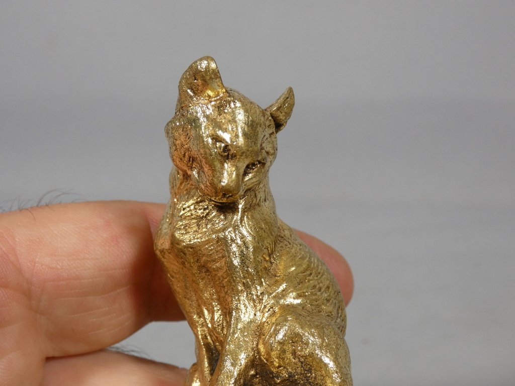 Chat à la souris, statuette en bronze doré par Charles Paillet (1871-1931)-photo-3