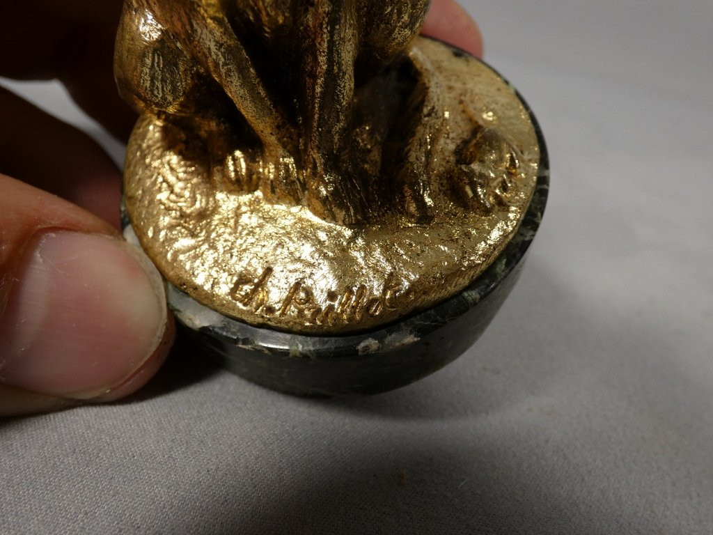 Chat à la souris, statuette en bronze doré par Charles Paillet (1871-1931)-photo-7