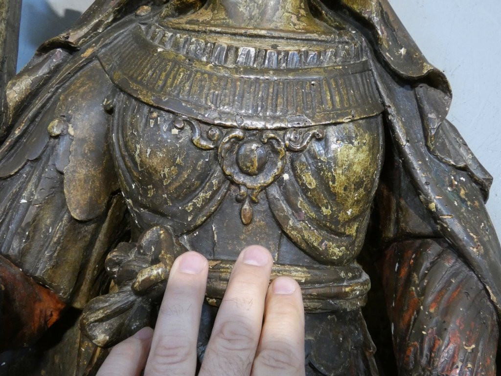 Sainte Barbe, Statue 1.25 M High, Polychrome Wood Carving, 17th Century-photo-4