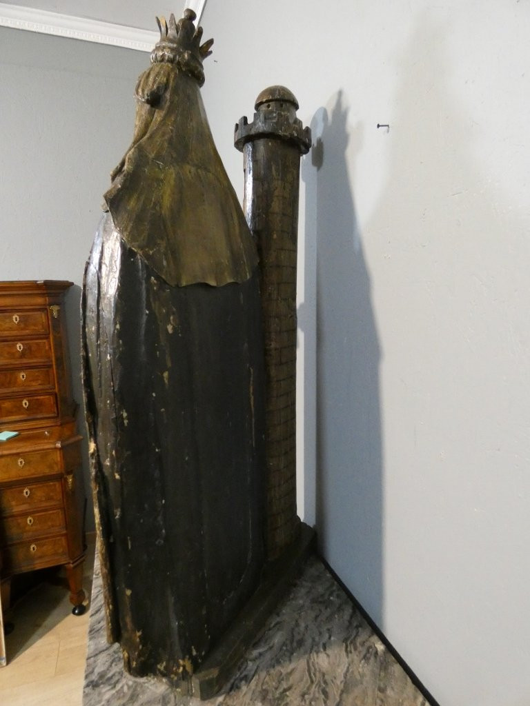 Sainte Barbe, Statue 1.25 M High, Polychrome Wood Carving, 17th Century-photo-8