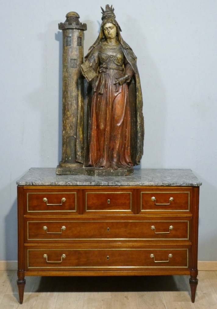 Sainte Barbe, Statue 1.25 M High, Polychrome Wood Carving, 17th Century