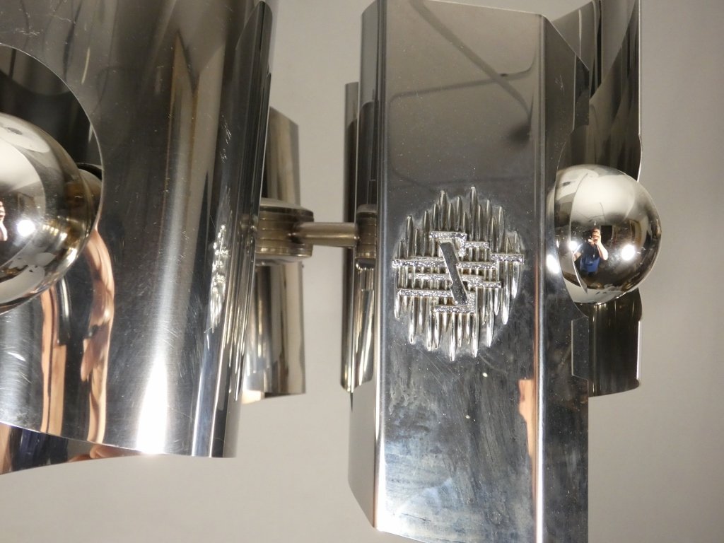 Space Age, Italian Chandelier From The 70s In Chromed Metal, Tappital Snc Alessandria-photo-4