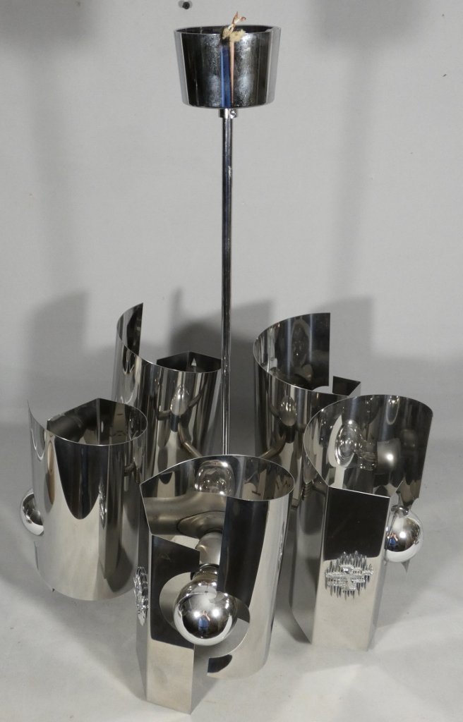Space Age, Italian Chandelier From The 70s In Chromed Metal, Tappital Snc Alessandria-photo-1
